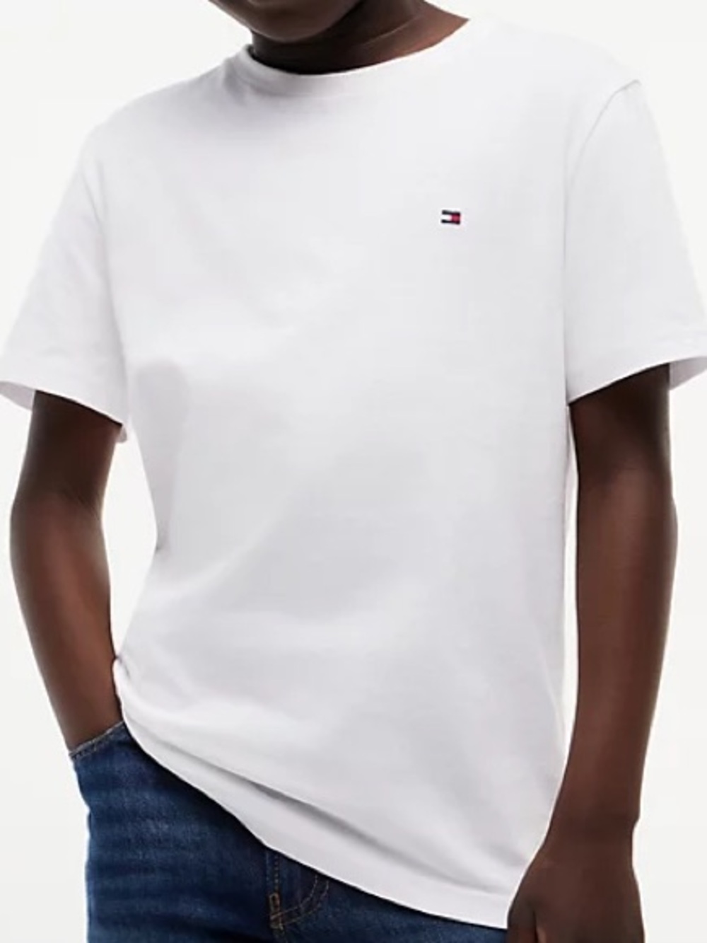Tommy Hilfiger Boys White Crewneck Tee with Signature Flag